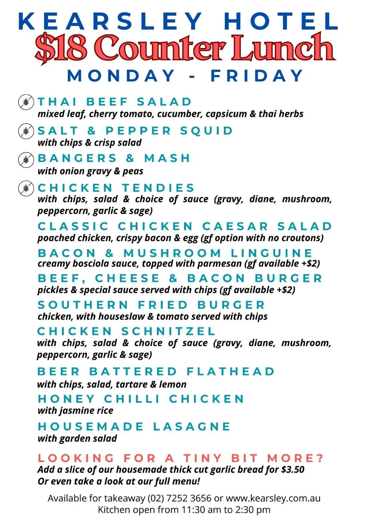 Kearsley Hotel menu, page 2
