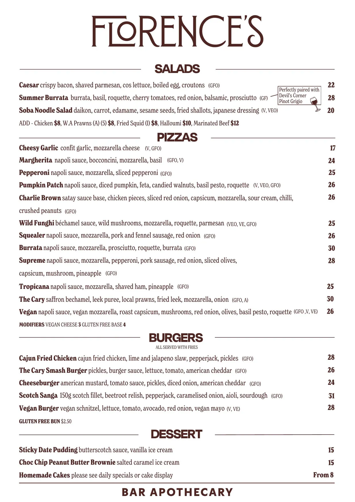 Bar Apothecary menu, page 2