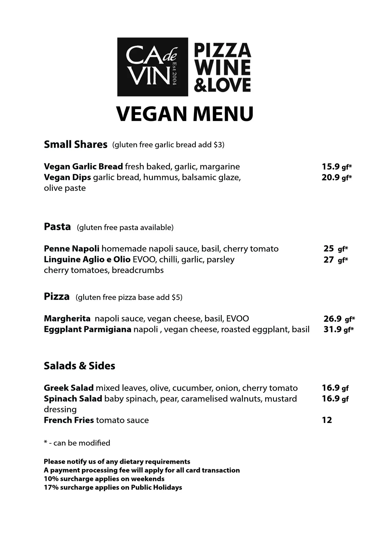 Ca de Vin menu, page 3