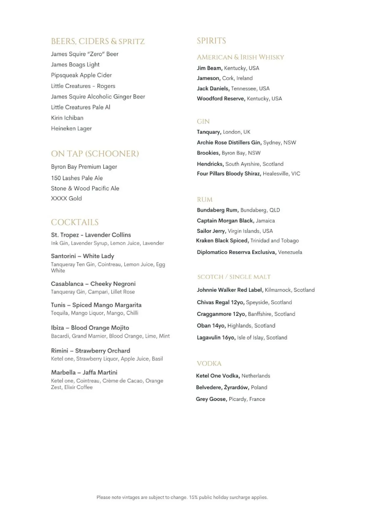Goldfinch Restaurant menu, page 2