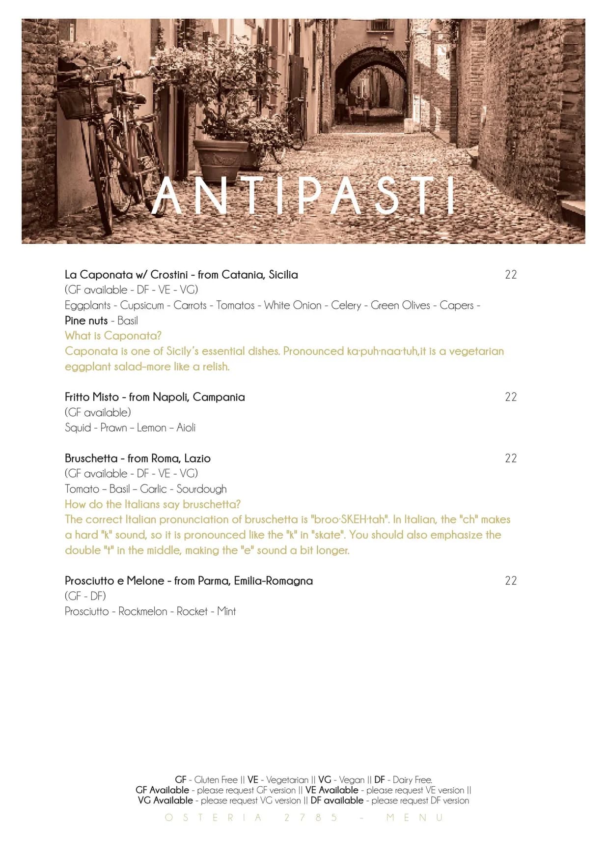 Osteria 2785 menu, page 2