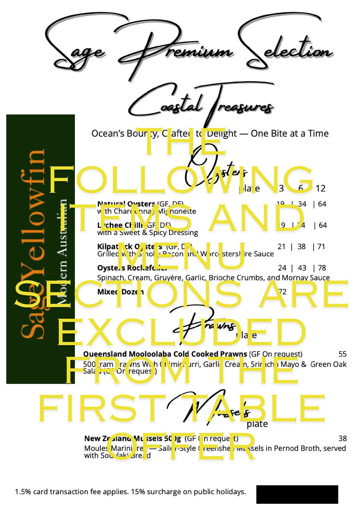 Sage Yellowfin menu, page 6