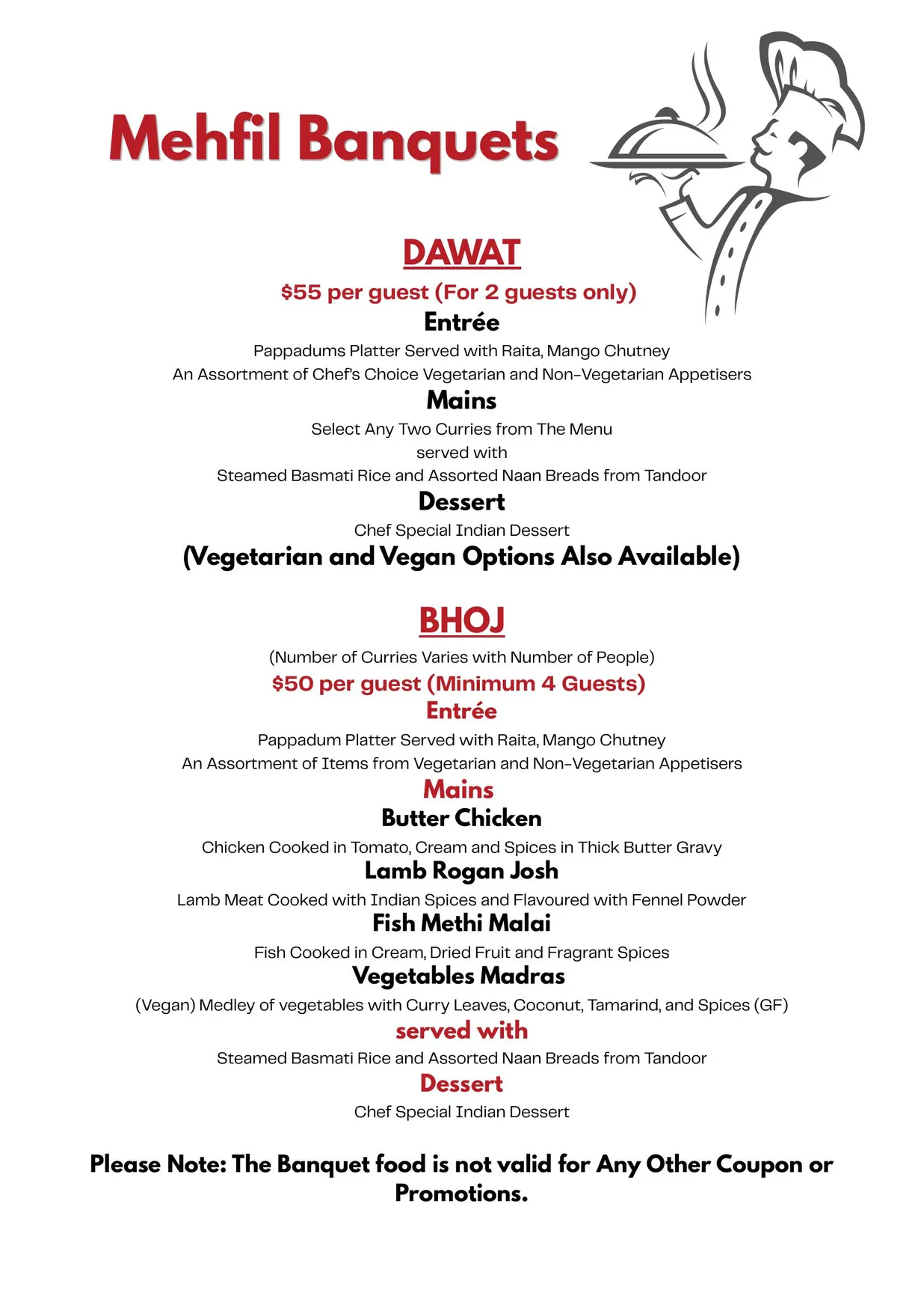 Indian Mehfil menu, page 1
