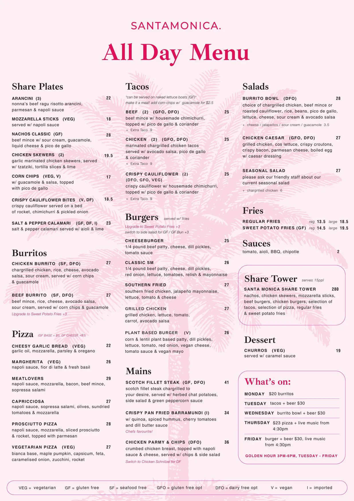 Santa Monica menu, page 1