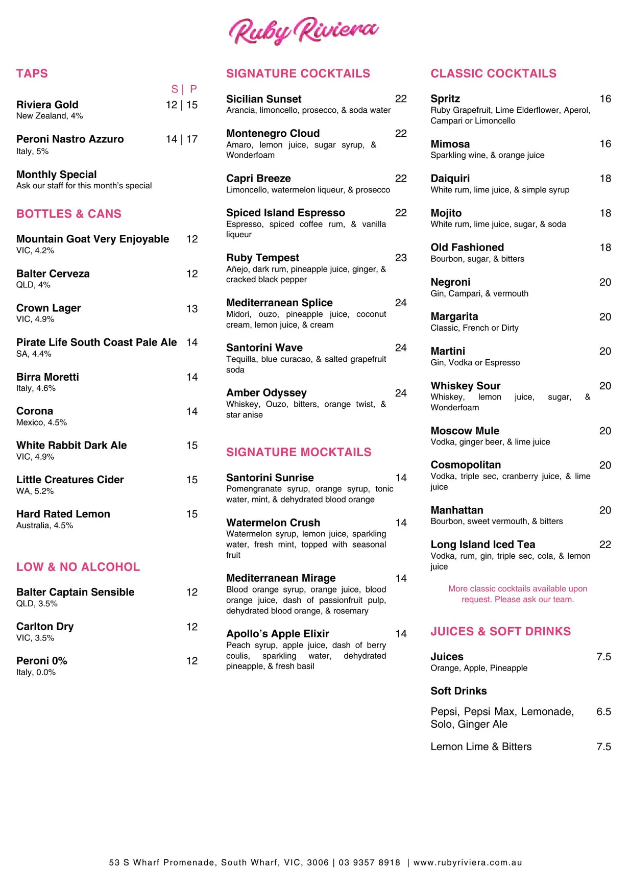 Ruby Riviera menu, page 3