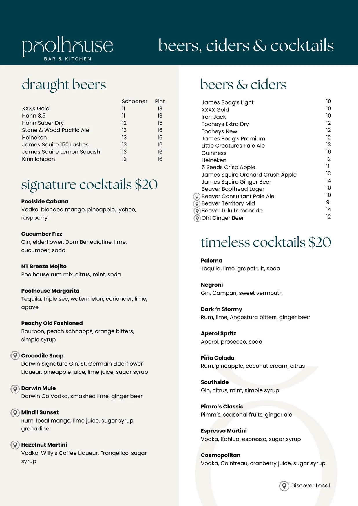 Poolhouse Bar & Kitchen menu, page 6
