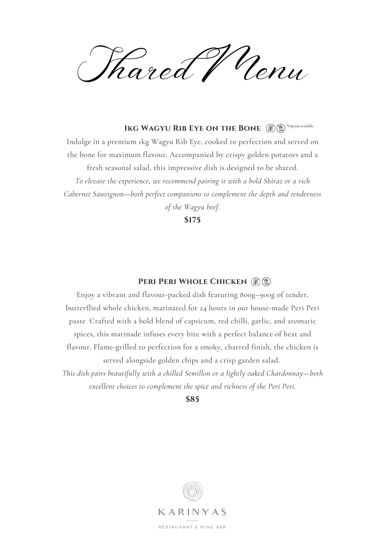 Karinyas Restaurant & Wine Bar menu, page 4
