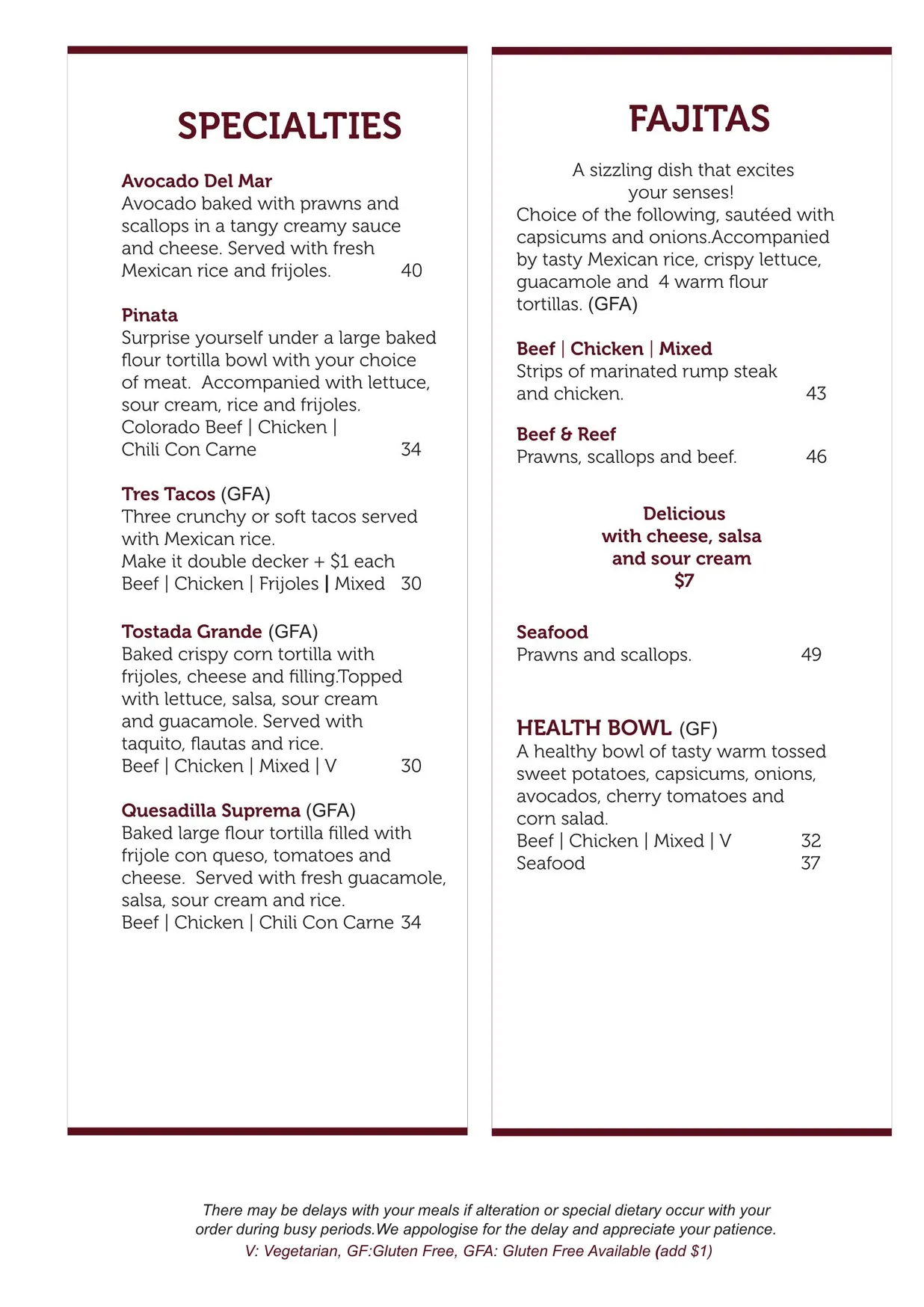 Amor Mexico menu, page 3