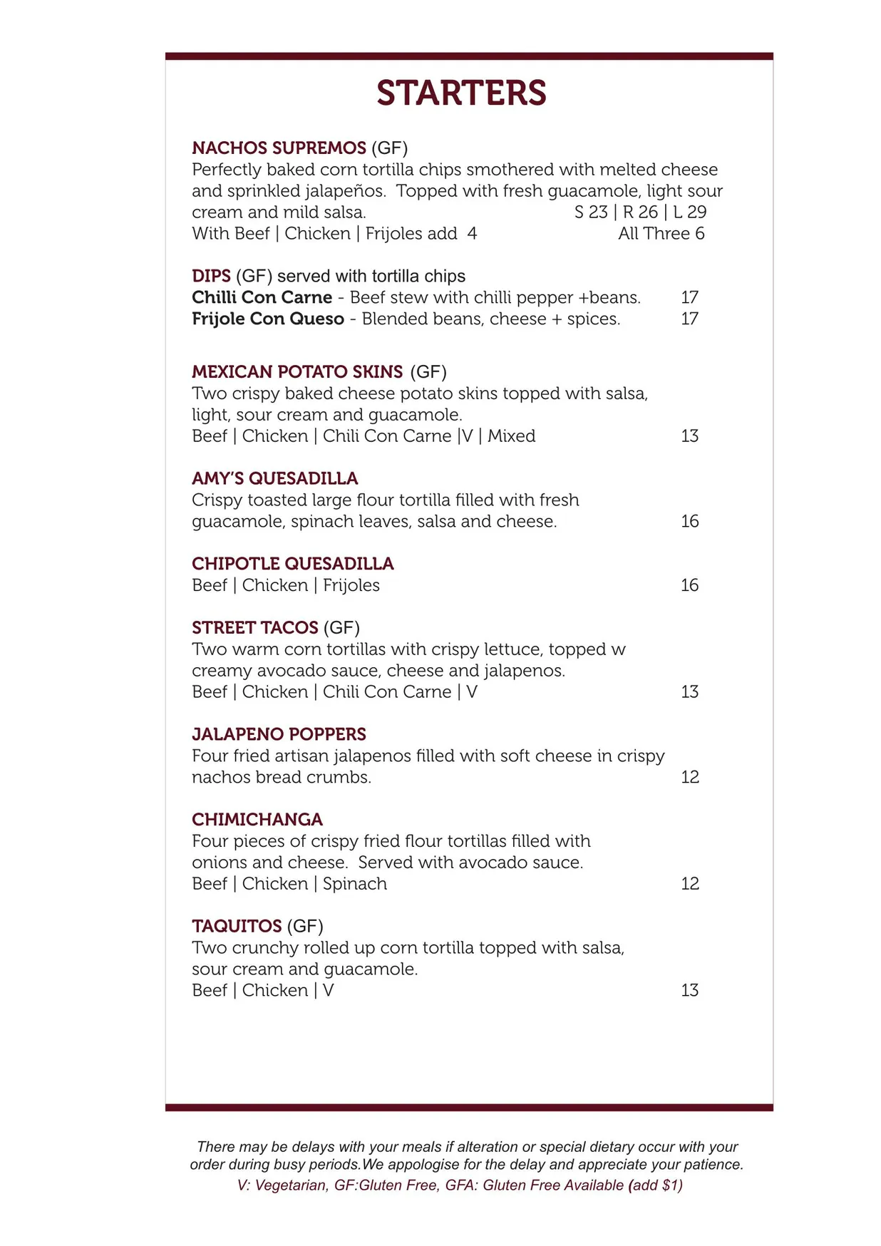 Amor Mexico menu, page 1