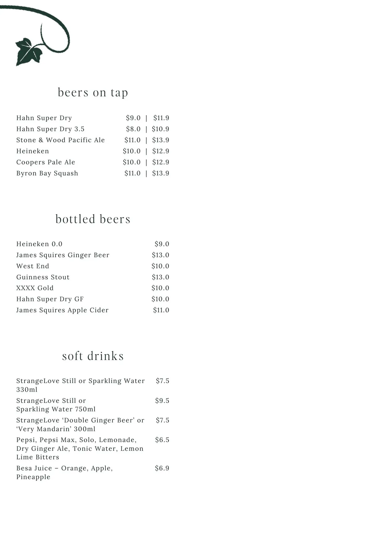 Ember & Vine menu, page 10