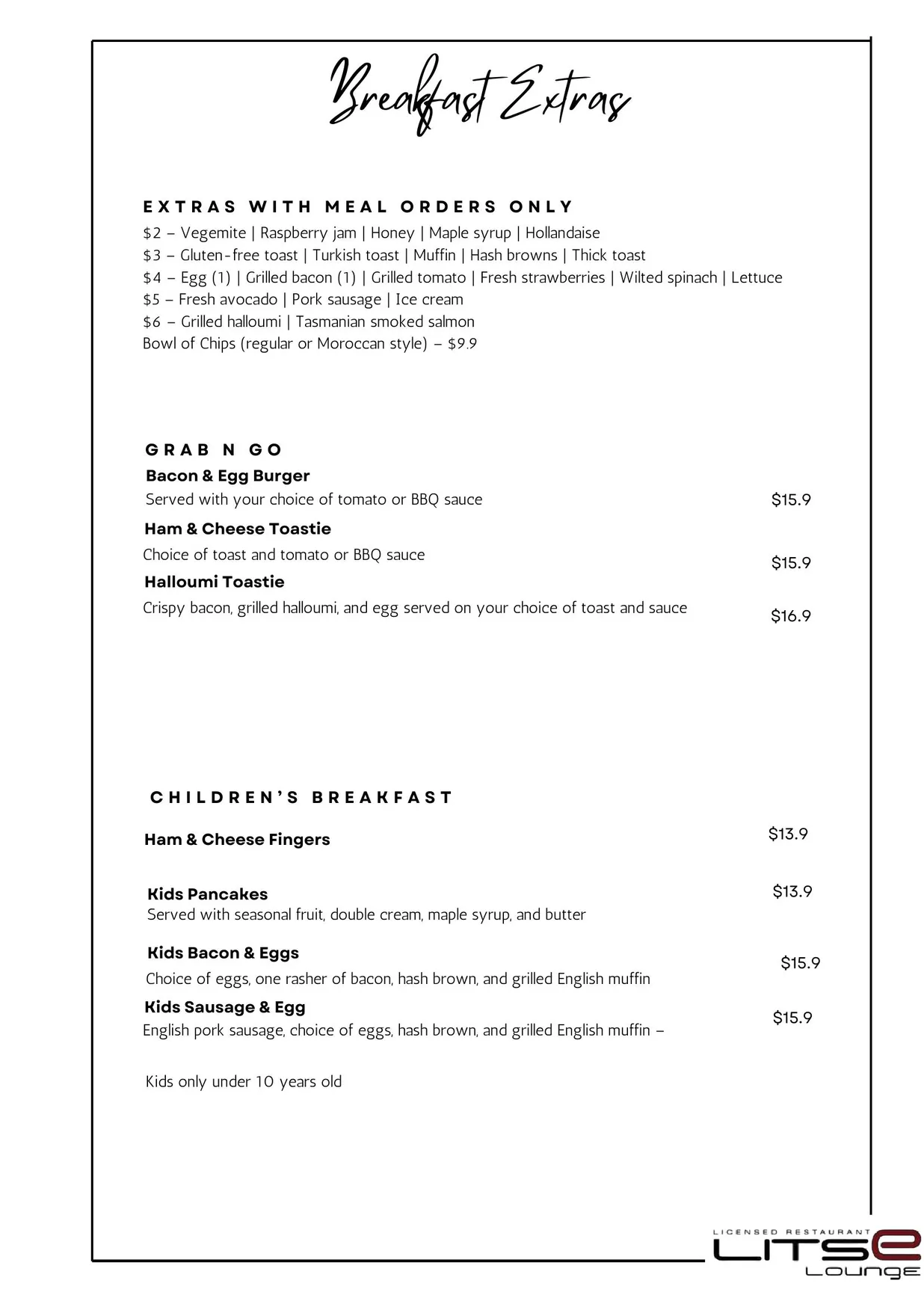 Litse Lounge menu, page 6