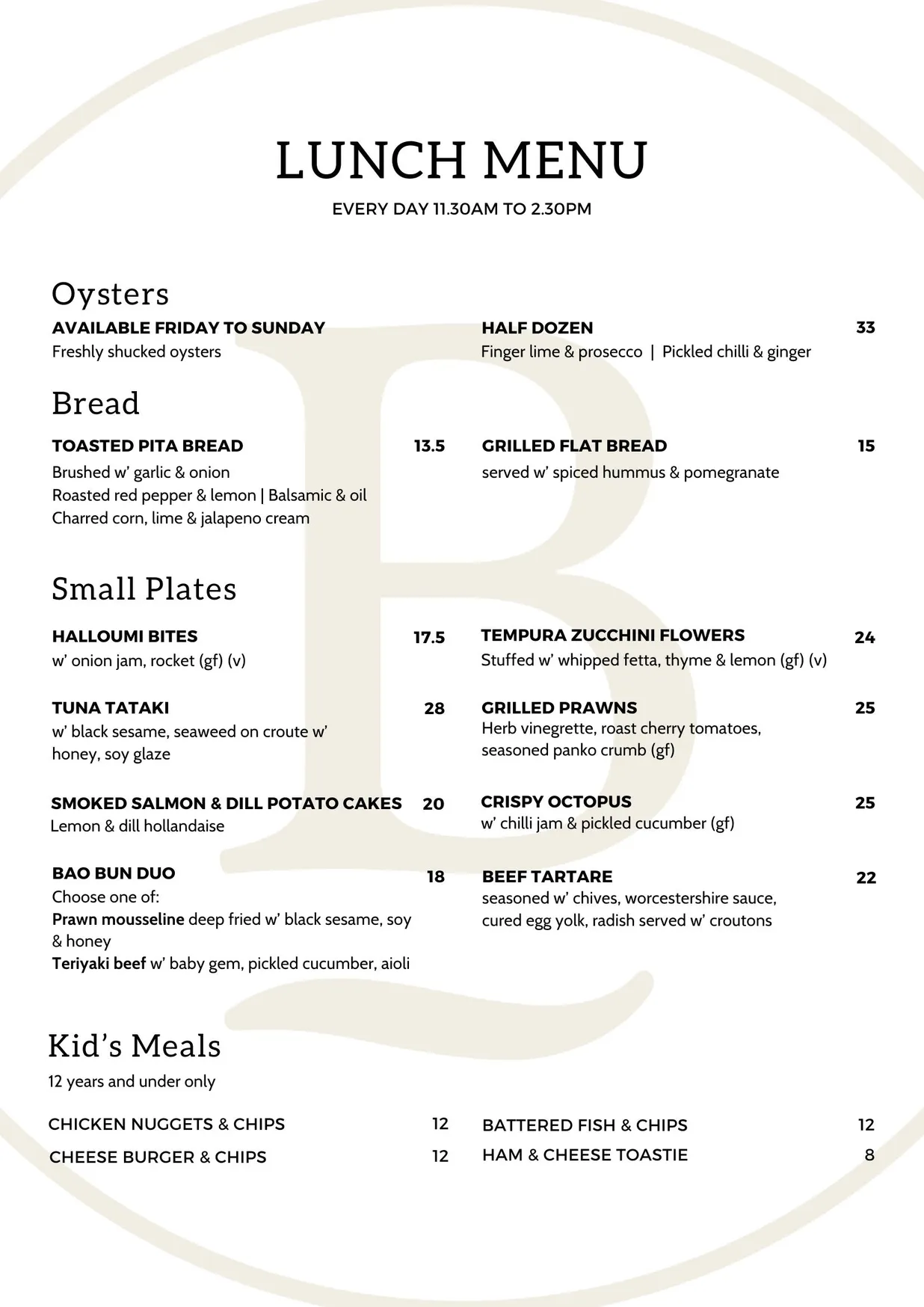 Boutique Dining menu, page 3