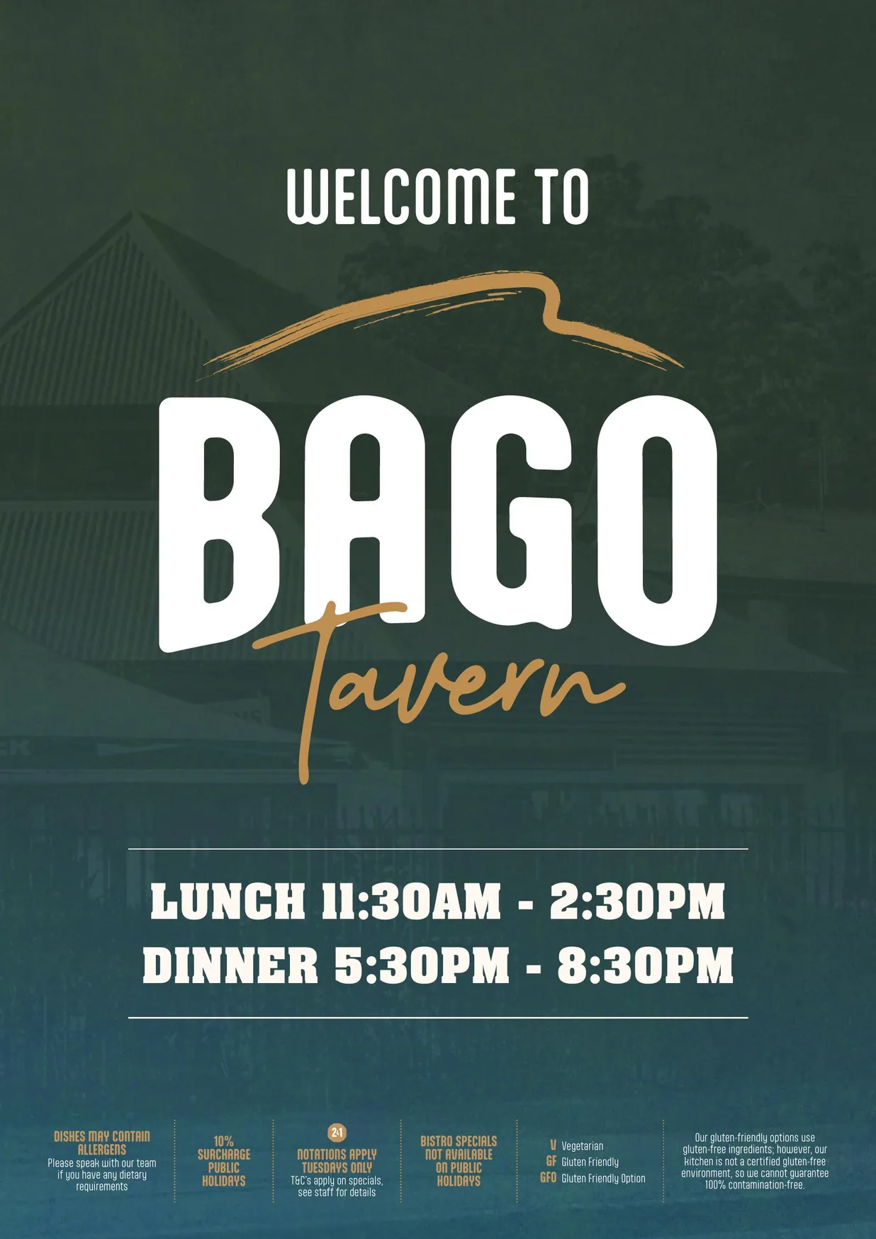 Bago Tavern menu, page 1