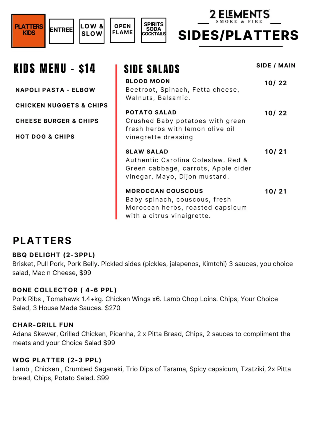 2 Elements Eastland menu, page 2