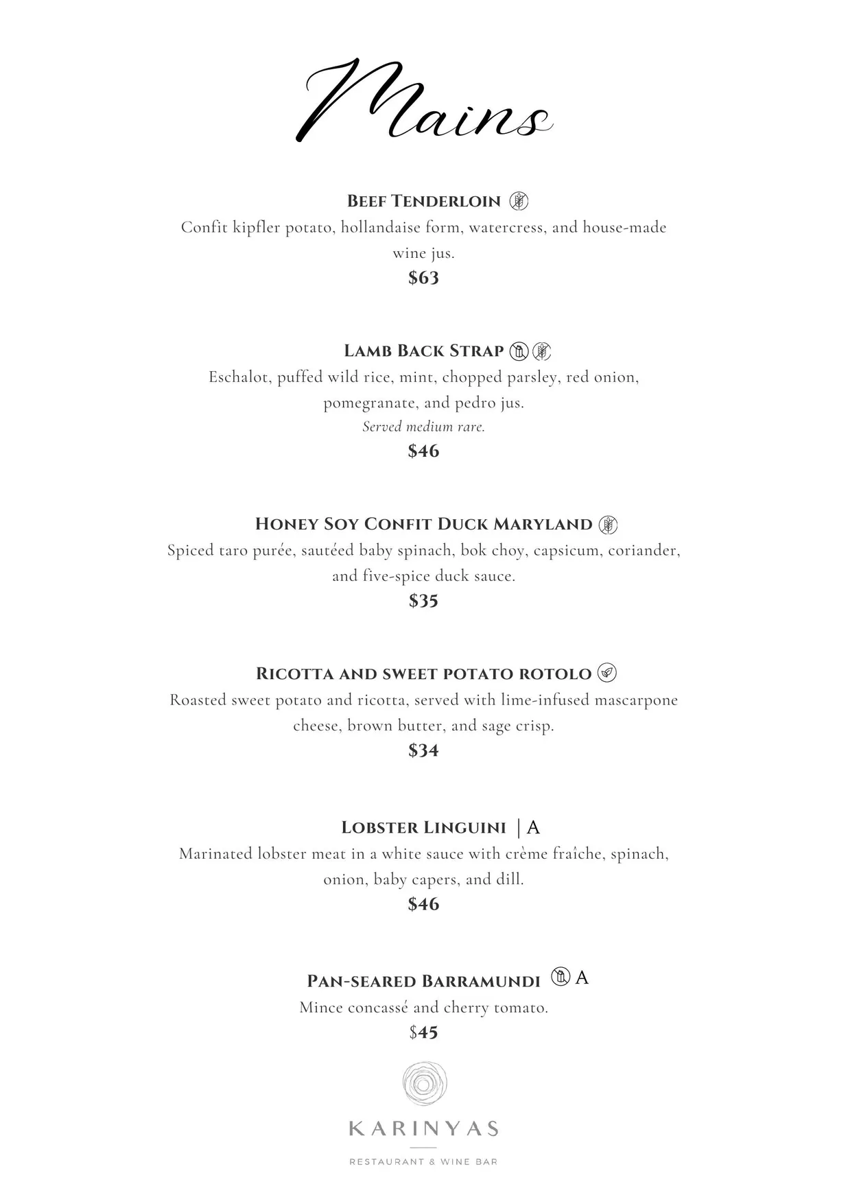 Karinyas Restaurant & Wine Bar menu, page 2