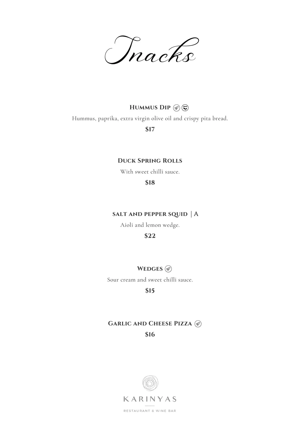Karinyas Restaurant & Wine Bar menu, page 8