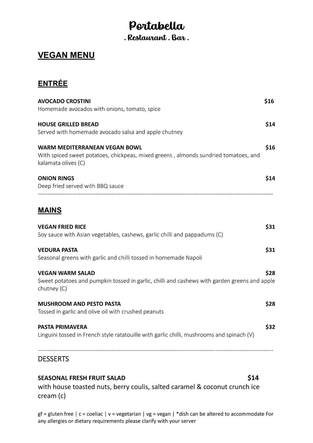 Portabella menu, page 4