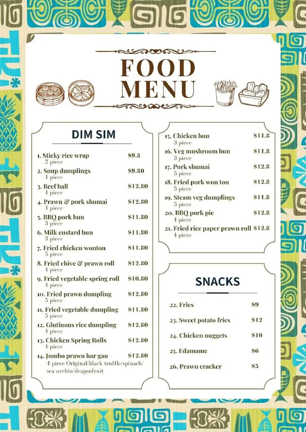 Tiki 33 Bar menu, page 1