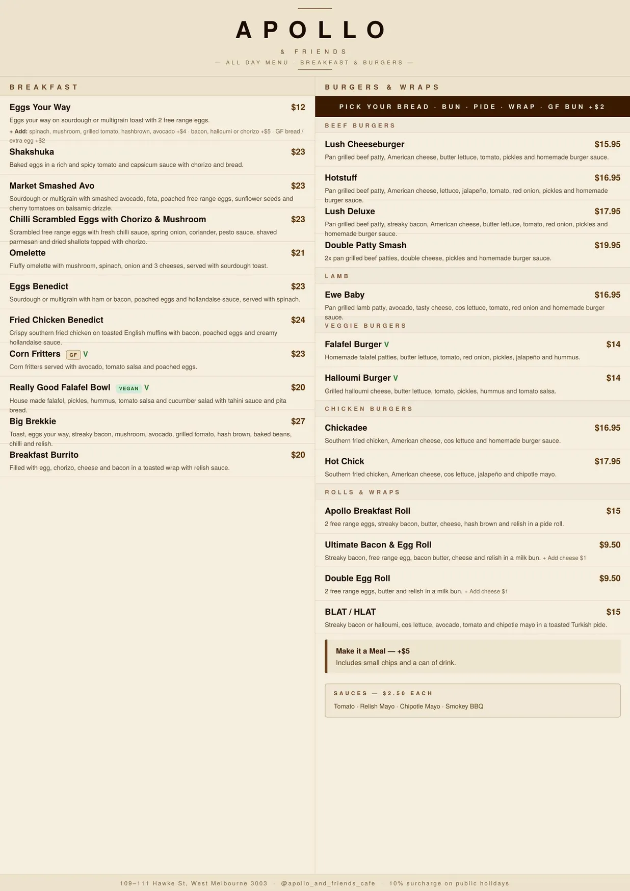 Apollo Cafe menu, page 1