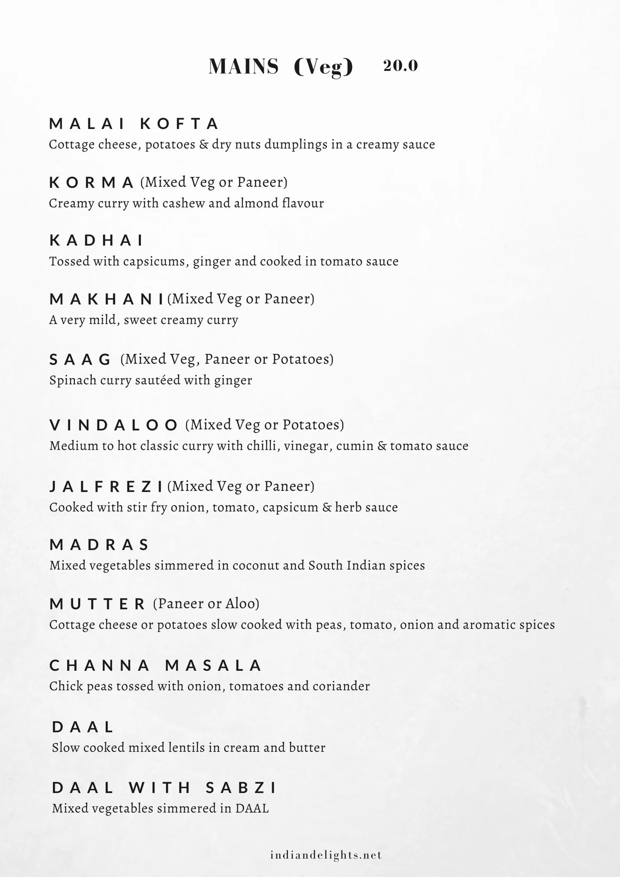 Indian Delights menu, page 5