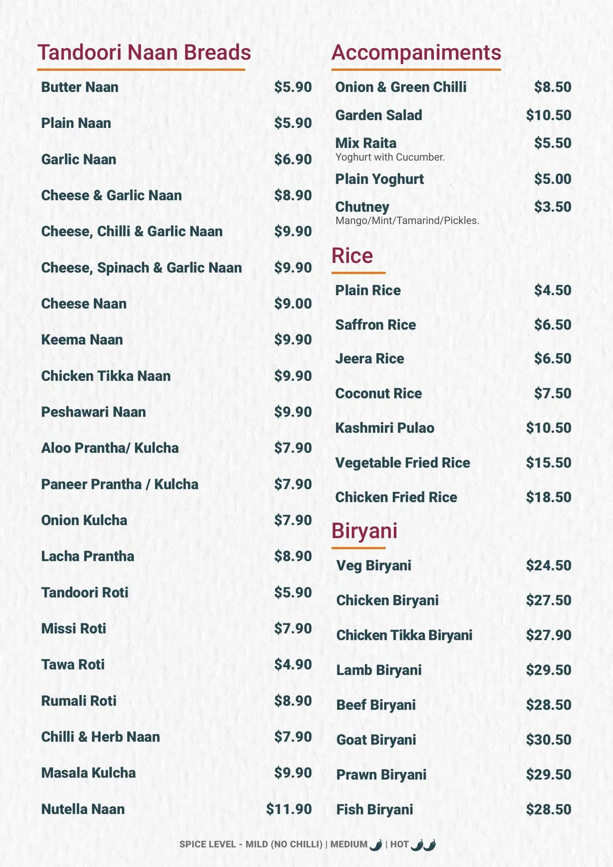 Punjabi Palace menu, page 8
