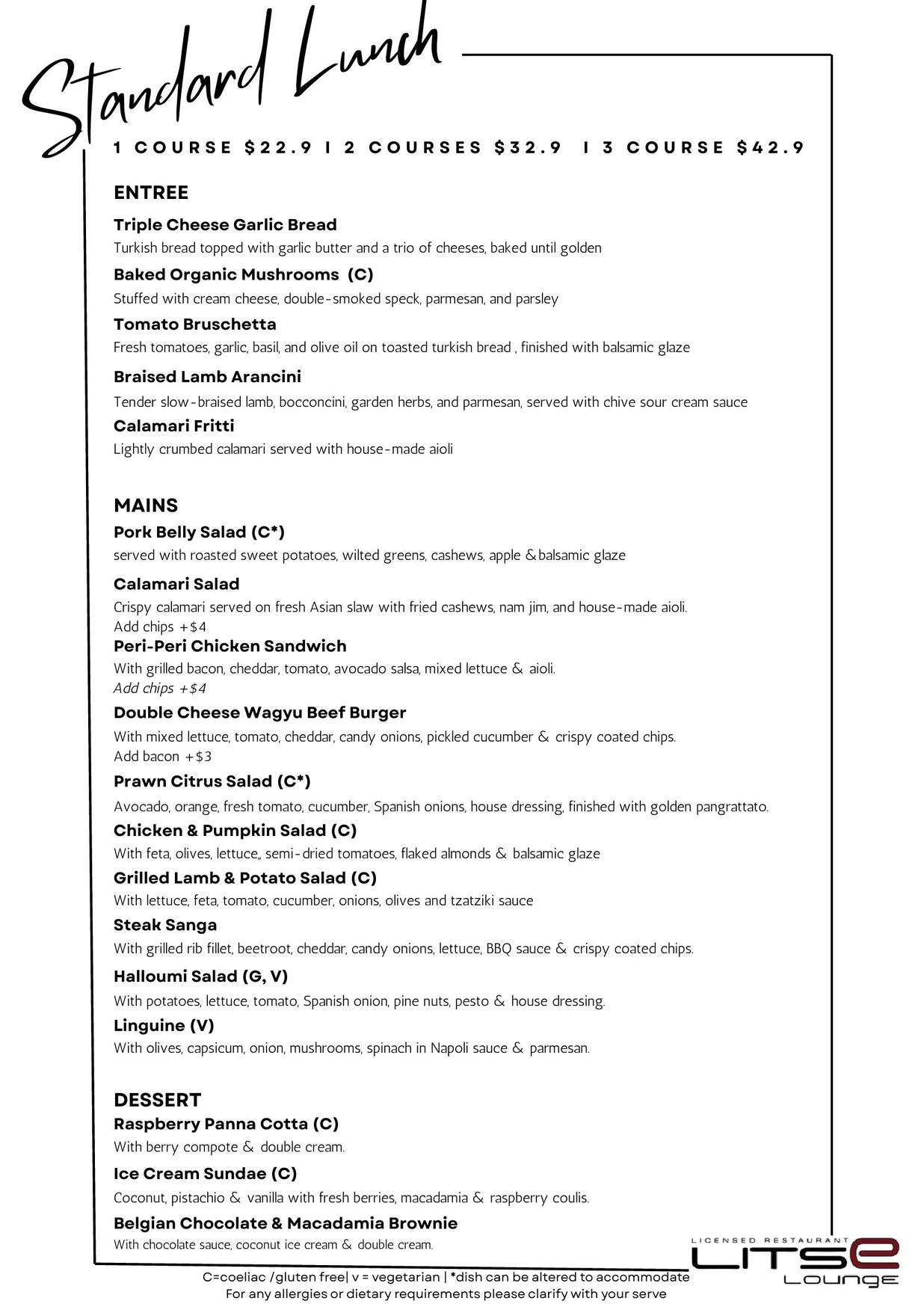 Litse Lounge menu, page 3