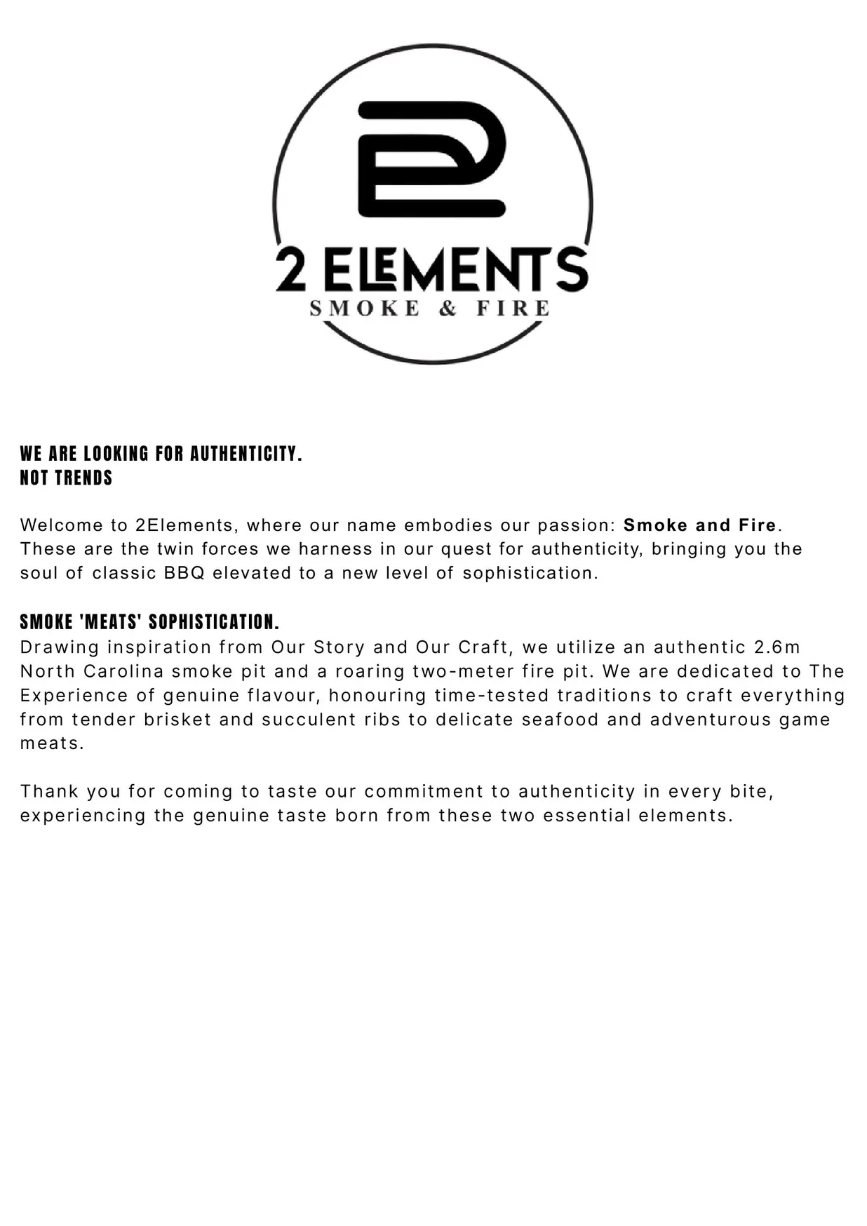 2 Elements Eastland menu, page 1