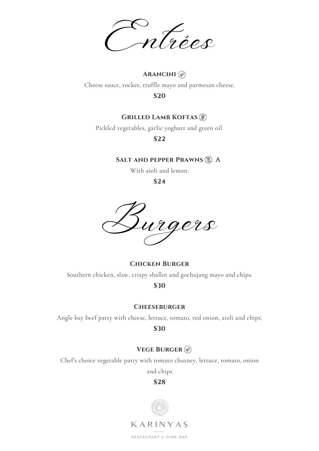Karinyas Restaurant & Wine Bar menu, page 9