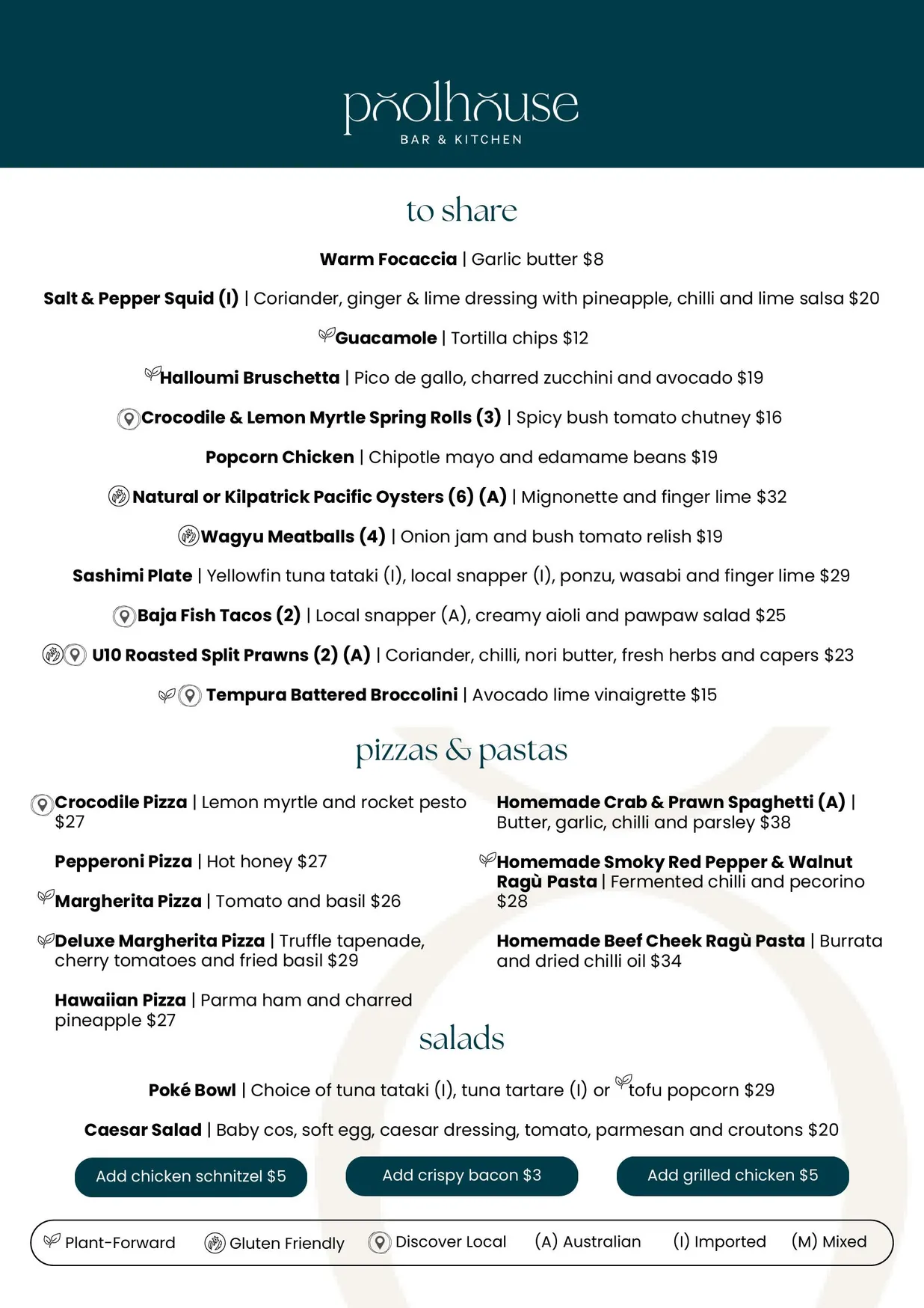 Poolhouse Bar & Kitchen menu, page 2