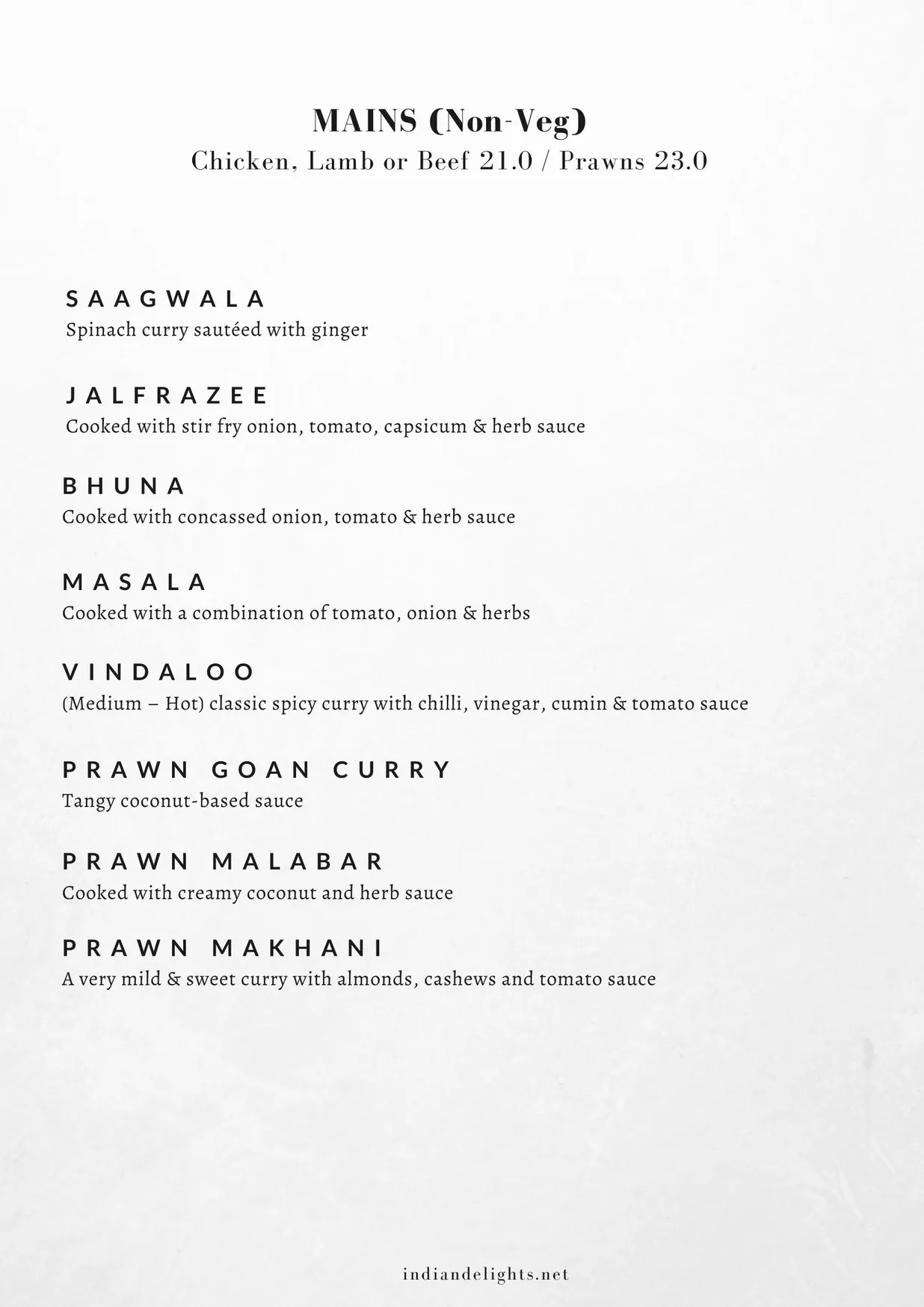 Indian Delights menu, page 4