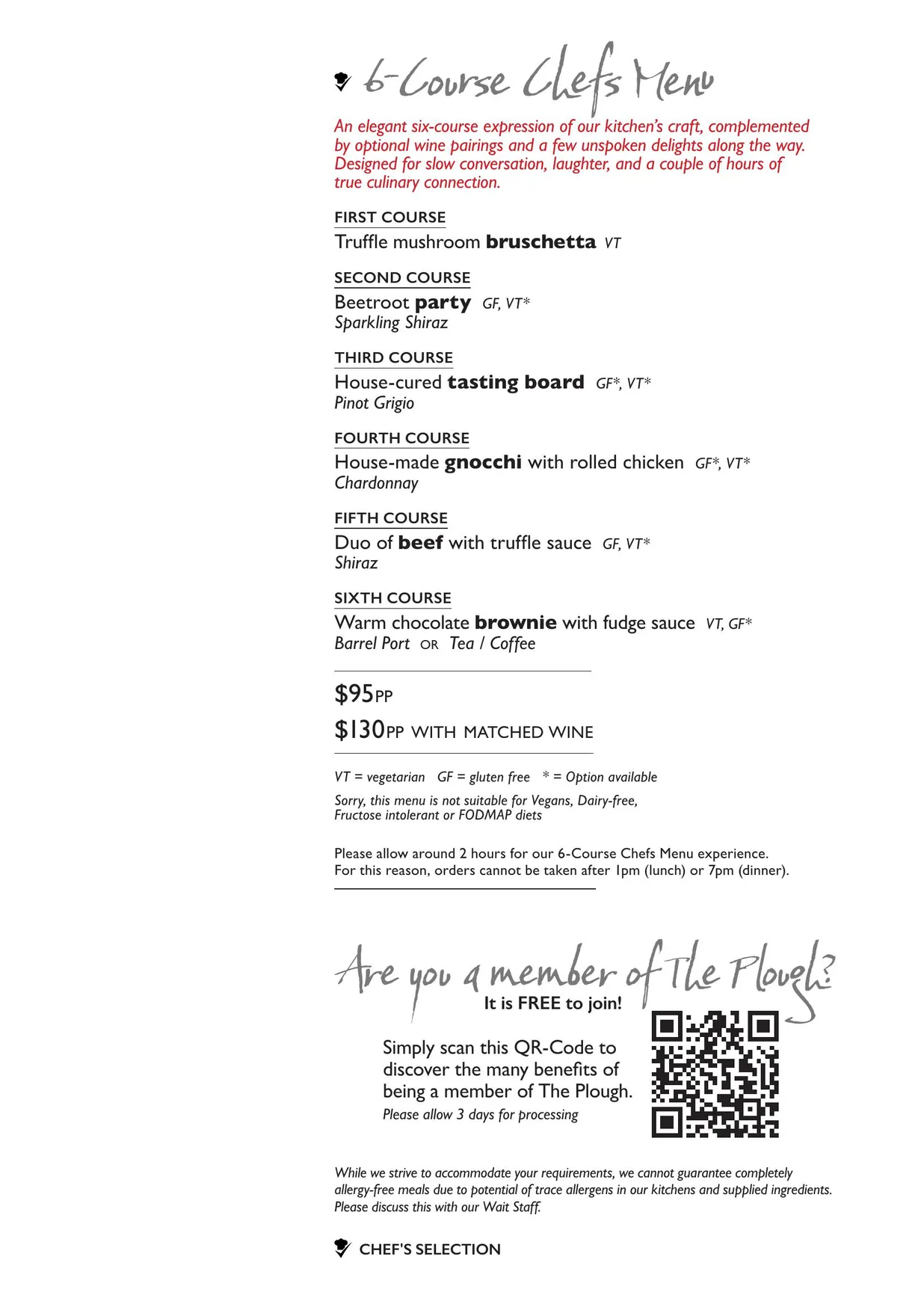 The Plough menu, page 3