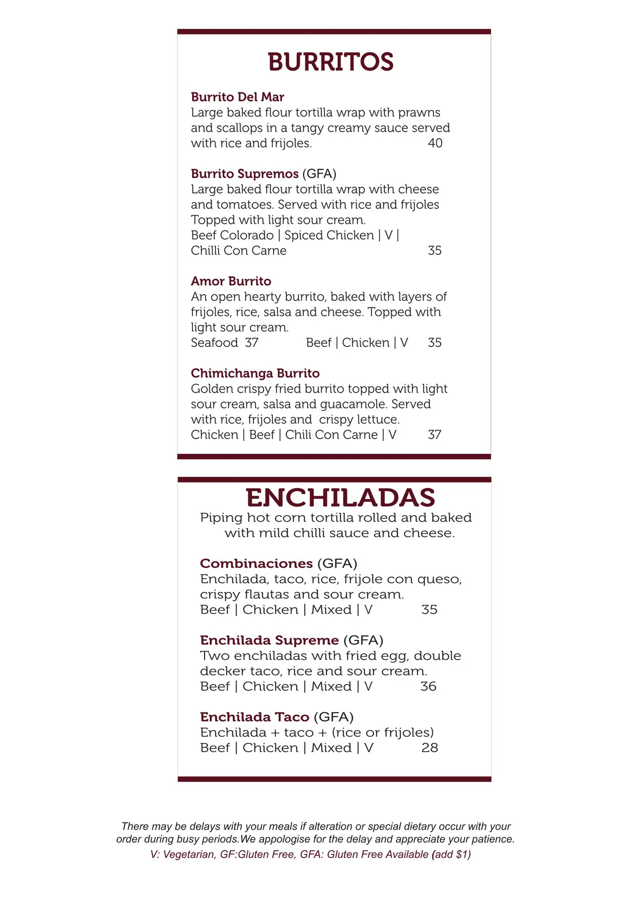 Amor Mexico menu, page 2