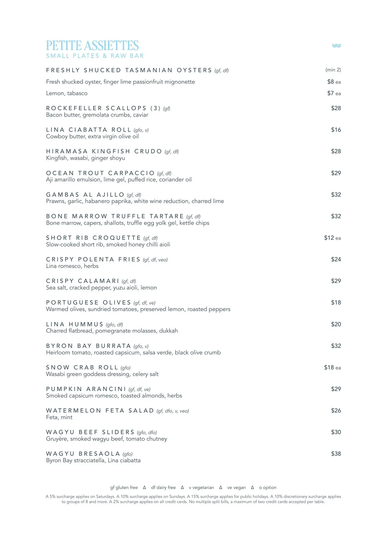Lina Rooftop menu, page 1