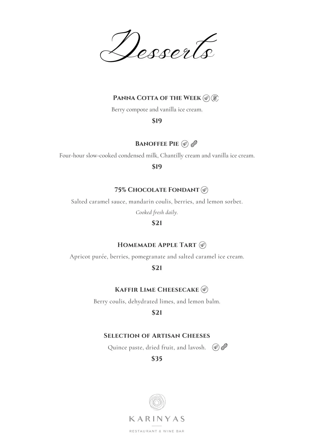 Karinyas Restaurant & Wine Bar menu, page 5