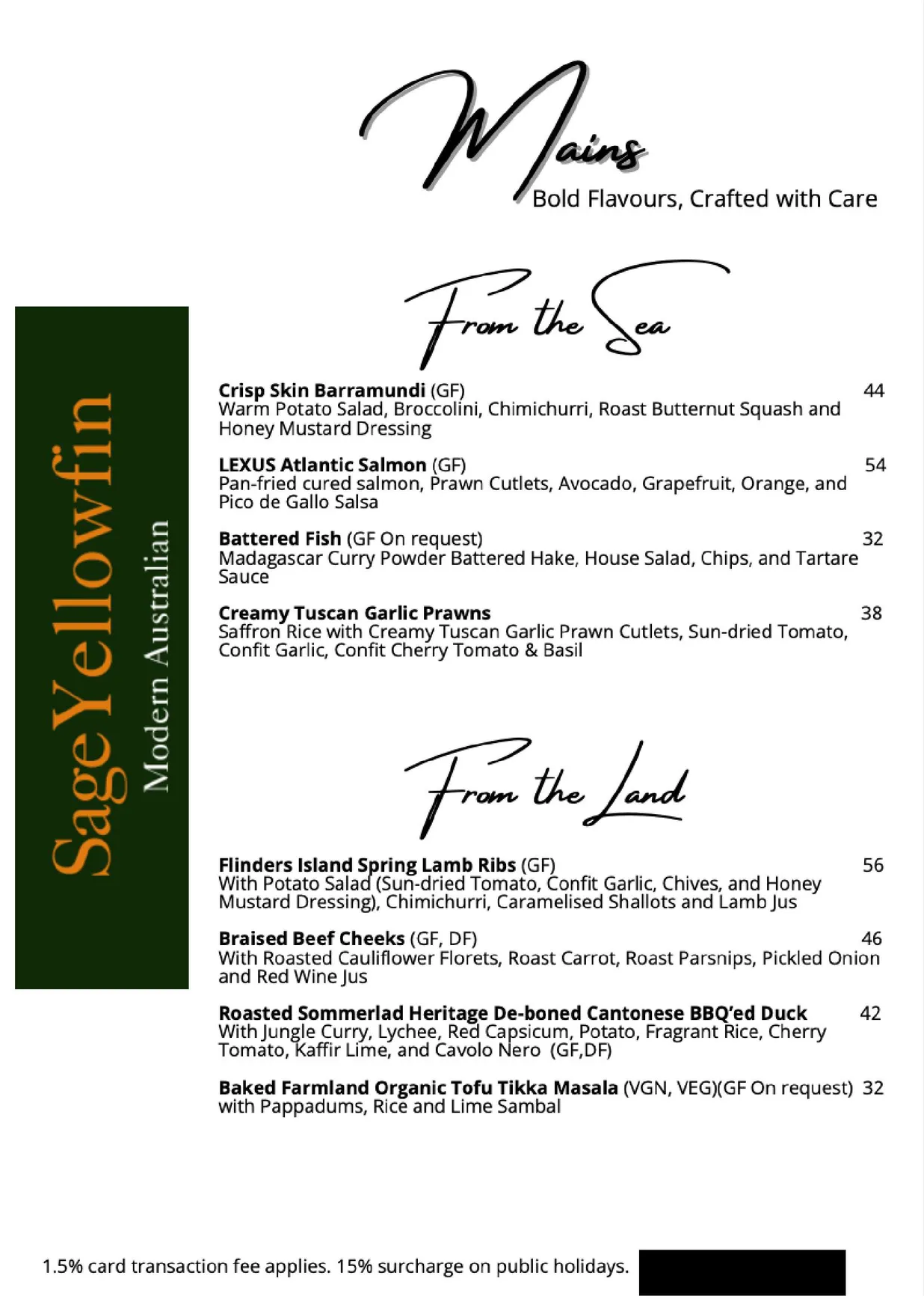Sage Yellowfin menu, page 2