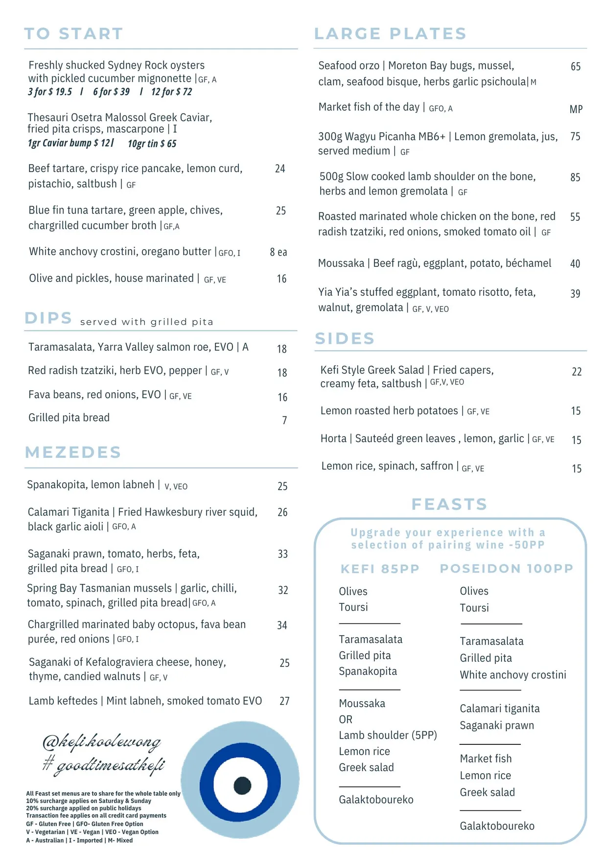 Kefi menu, page 1