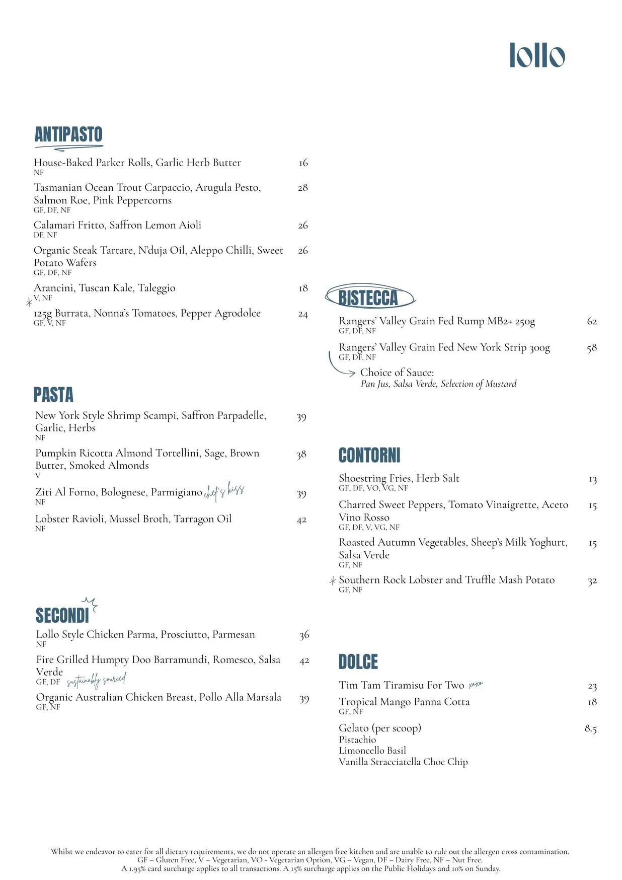 Lollo menu, page 1