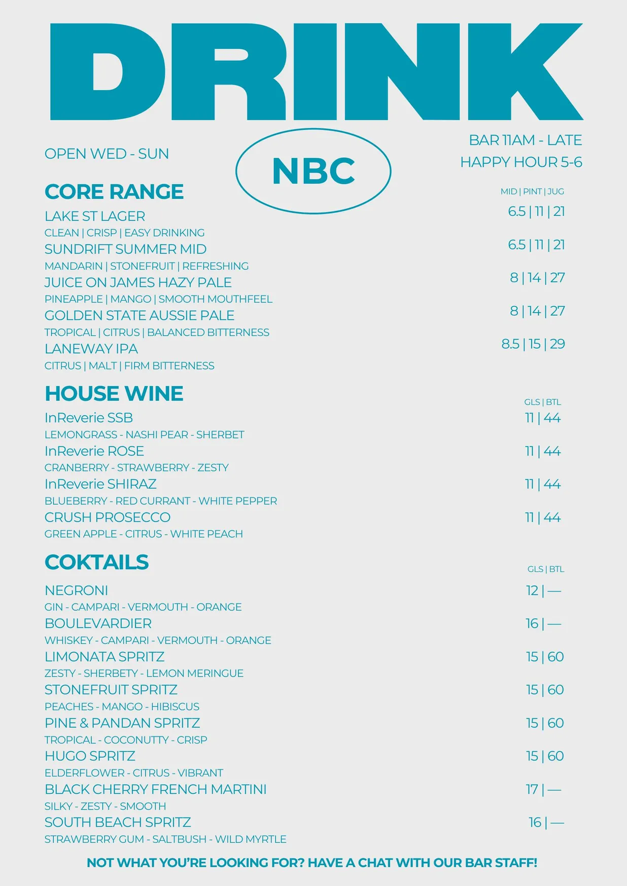 NBC menu, page 2