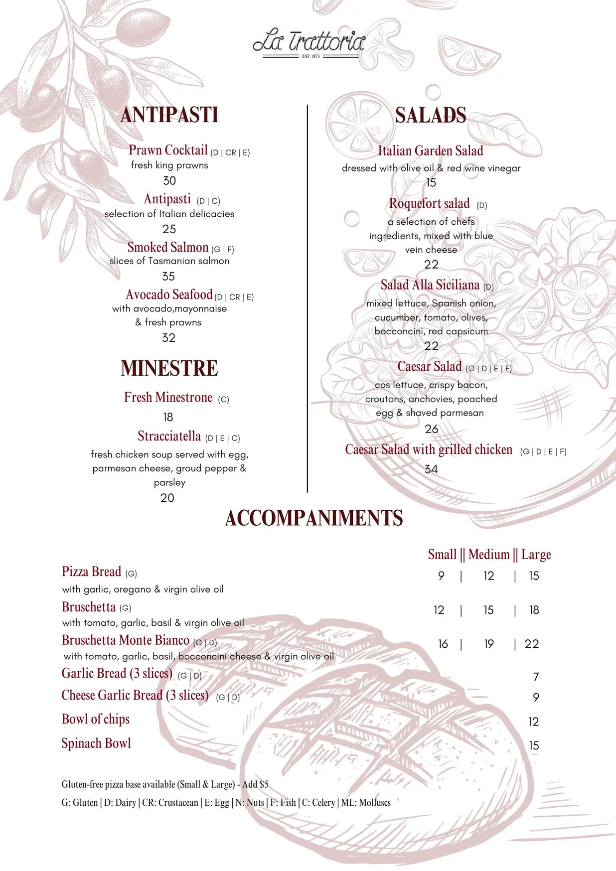 La Trattoria menu, page 3