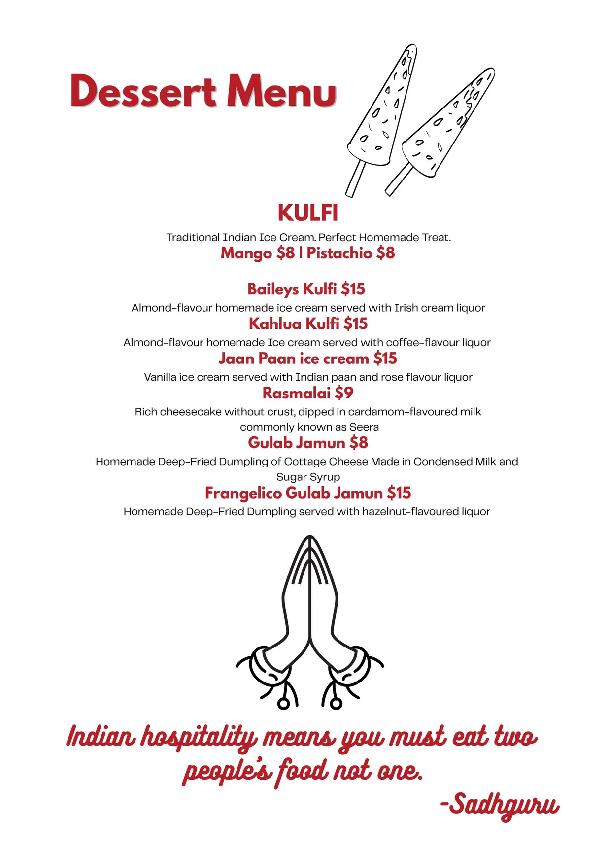 Indian Mehfil menu, page 6