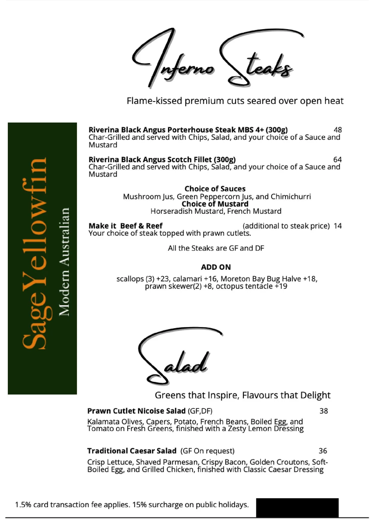 Sage Yellowfin menu, page 4