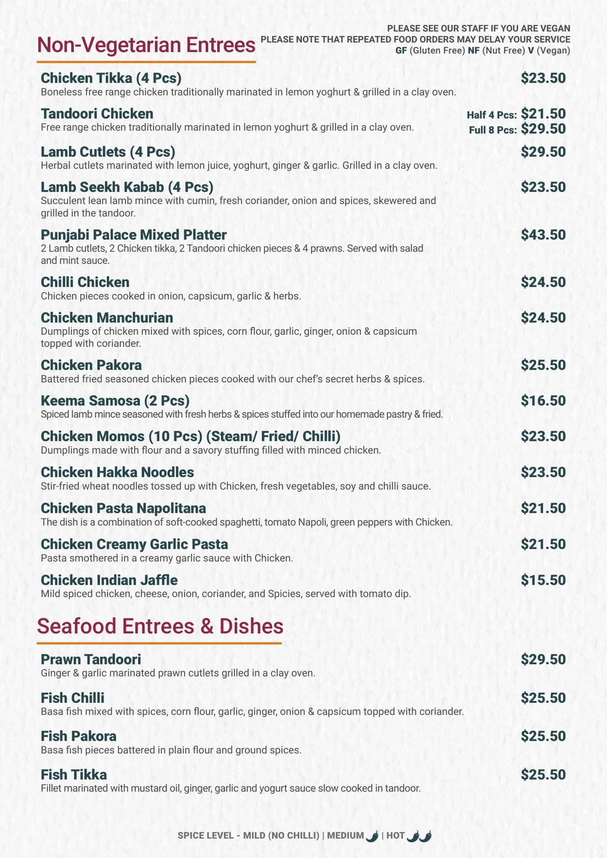 Punjabi Palace menu, page 4
