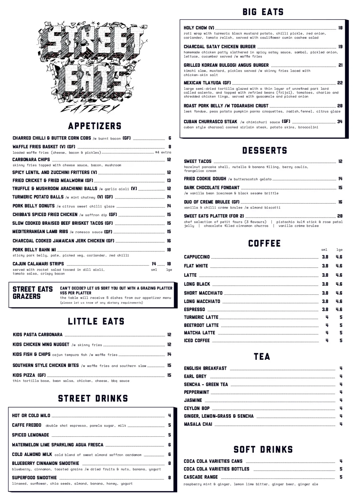 Street Eats Eatery menu, page 1