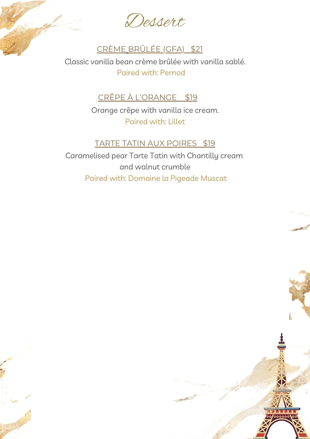The French Table menu, page 3