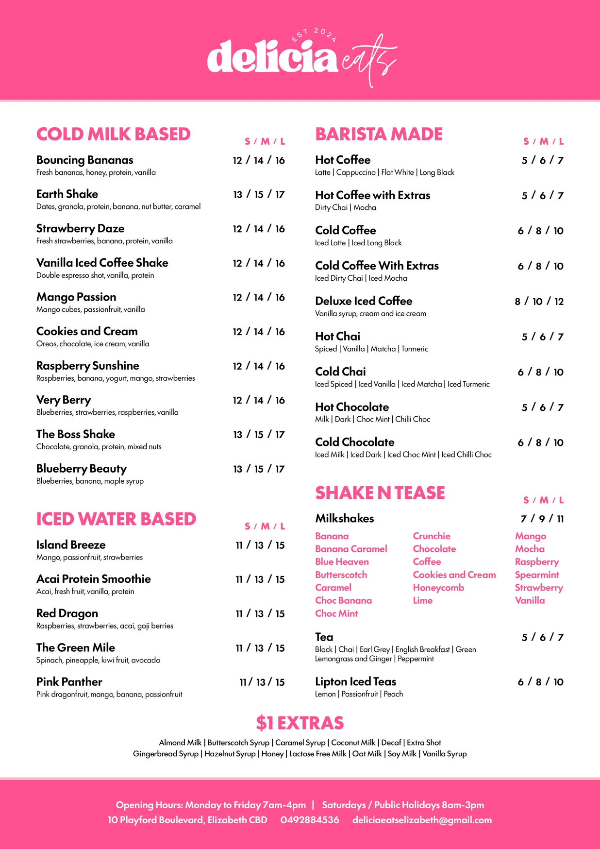 Delicia Eats Elizabeth menu, page 2