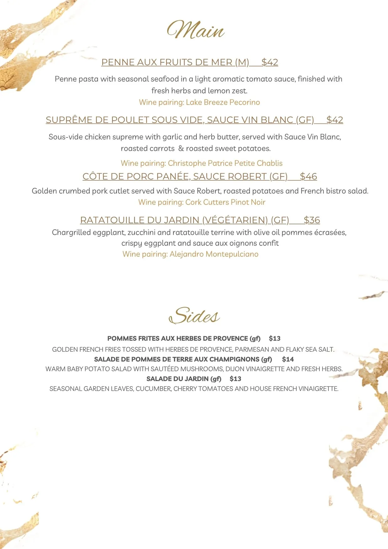 The French Table menu, page 2