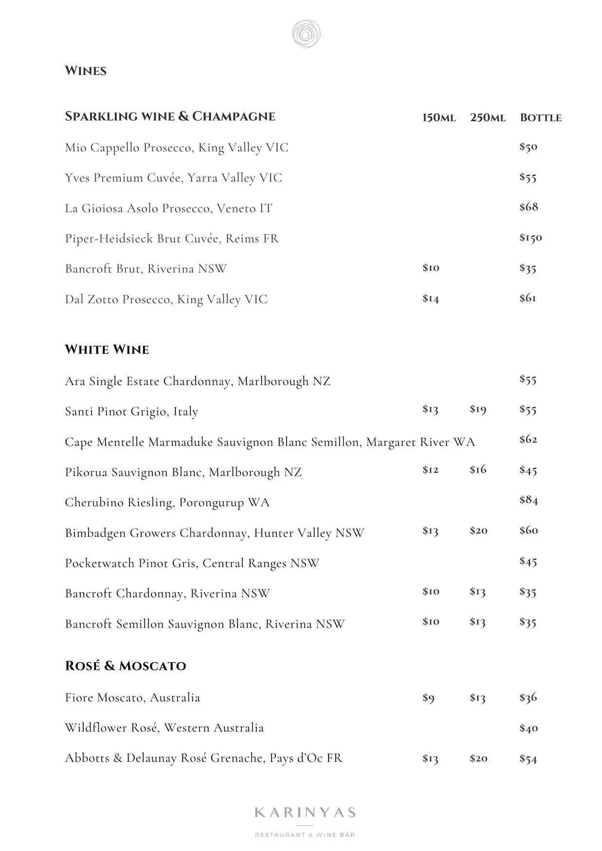 Karinyas Restaurant & Wine Bar menu, page 14