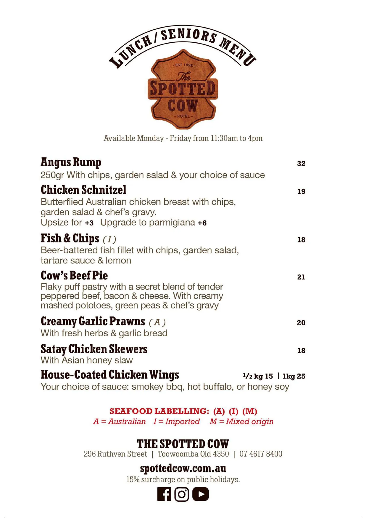 The Spotted Cow menu, page 2
