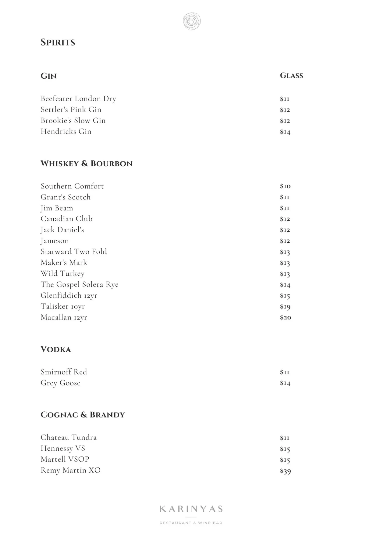 Karinyas Restaurant & Wine Bar menu, page 17