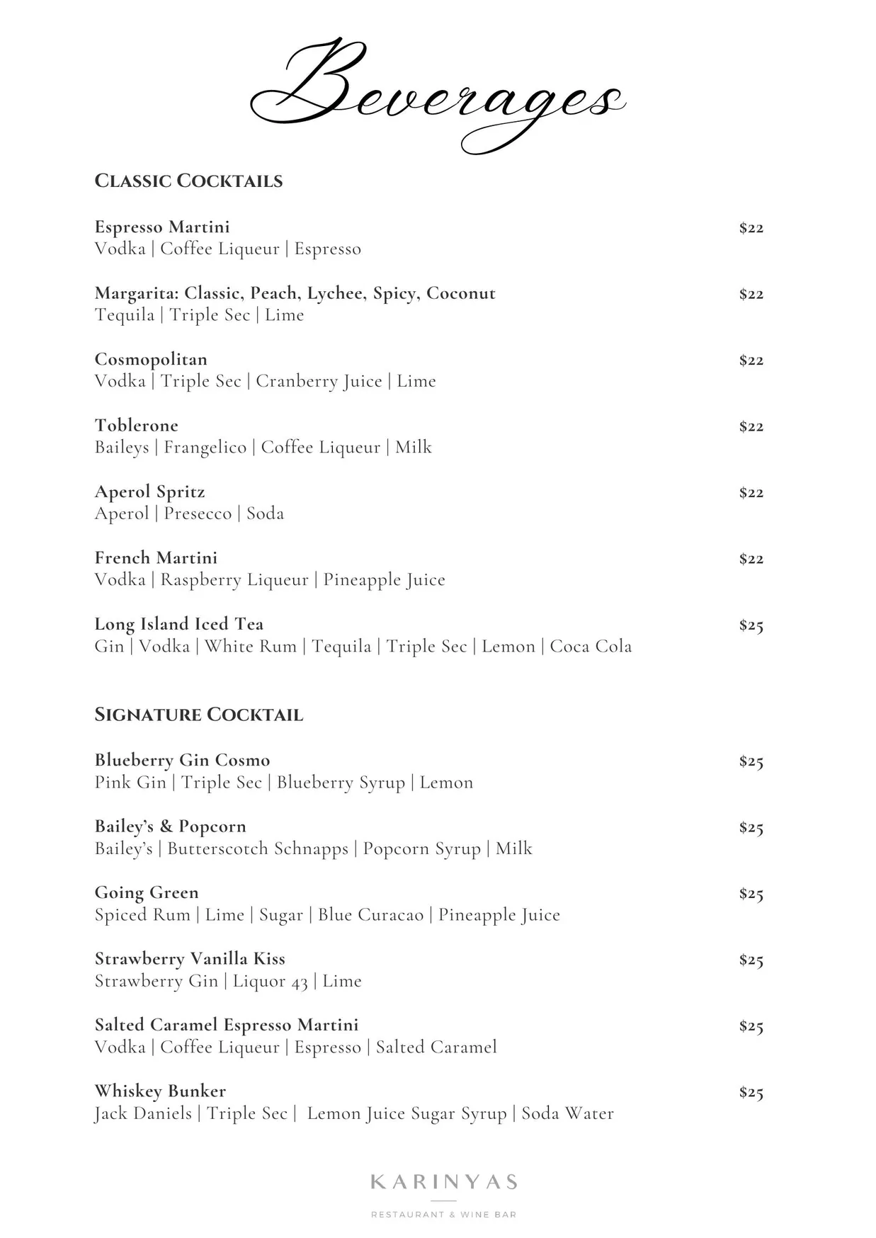 Karinyas Restaurant & Wine Bar menu, page 13